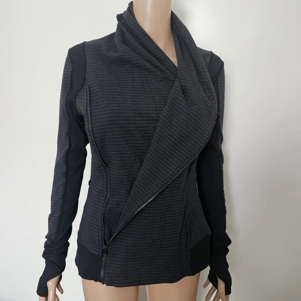 RARE Lululemon Bhakti Yoga Jacket In Luon Pique Black Dark Slate/ Black